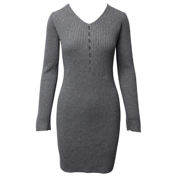 Alexander Wang Cutout Rib Knit Midi Dress Grey‎ Silk Blend Size Medium - Picture 1 of 8